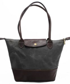 Genuine Leather & Real Waxed Canvas Tote - Leather Bottom - Charcoal