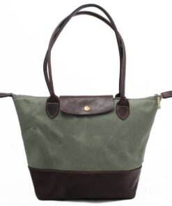Genuine Leather & Real Waxed Canvas Tote - Leather Bottom - Khaki