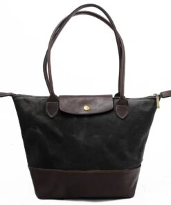 Genuine Leather & Real Waxed Canvas Tote - Leather Bottom - Midnight