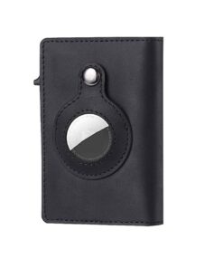 Genuine Leather RFID Blocking AirTag Pop Up Wallet - Black