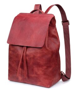 Genuine Leather Rugsack Backpack - Cherry