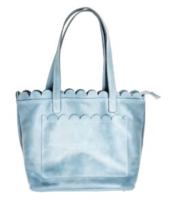 Genuine Leather Scallop Handbag - Extra Large - Candy Floss Blue