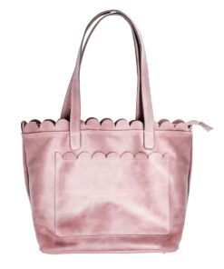 Genuine Leather Scallop Handbag - Extra Large - Candy floss Pink