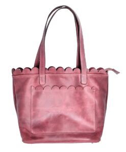 Genuine Leather Scallop Handbag - Extra Large - Cherry