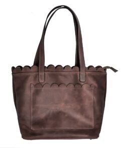Genuine Leather Scallop Handbag - Extra Large - Chocolate