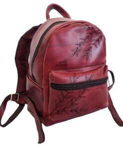 Genuine Leather Small Backpack - Botanical - Cherry