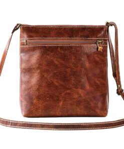 Genuine Leather Small Crossbody Bag - Cognac