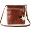 Genuine Leather Small Crossbody Bag with Nguni Keyholder - Cognac