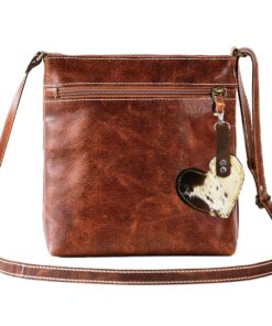 Genuine Leather Small Crossbody Bag with Nguni Keyholder - Cognac