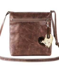 Genuine Leather Small Crossbody Bag with Nguni Keyholder - Saddle