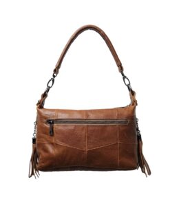 Genuine Leather Tassel Shoulder Handbag - Light Brown
