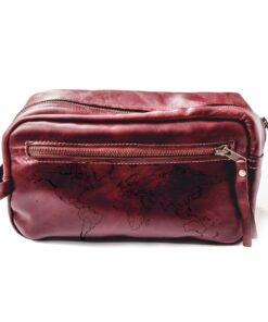 Genuine Leather Toiletry Bag - Front Zip - World - Cherry