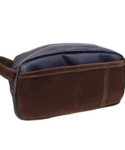 Genuine Leather Toiletry Bag - Large - Chocolate Navy