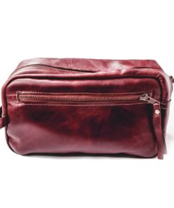 Genuine Leather Toiletry Bag - Zip Front - Cherry