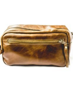 Genuine Leather Toiletry Bag - Zip Front - Pecan