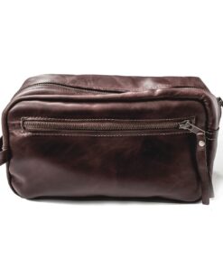 Genuine Leather Toiletry Bag - Zip Front - Saddle