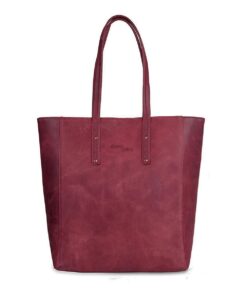 Genuine Leather Tote Handbag - Large - Cherry