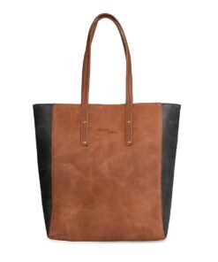 Genuine Leather Tote Handbag - Large - Duel Tone Black
