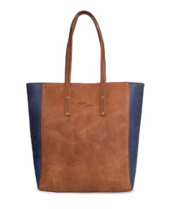 Genuine Leather Tote Handbag - Large - Duel Tone Navy