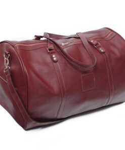 Genuine Leather Travel Duffel Bag - Cherry
