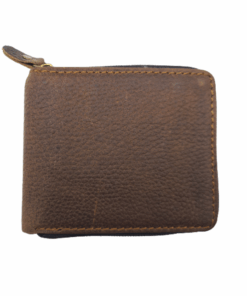 Genuine Leather Zipper Wallet - Brown