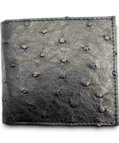 Genuine Ostrich Leather Men's Wallet (Coin Pouch) - Classic Black