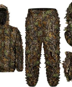 Ghillie Suit Full Face Mask Gloves Set Camo Suit 3D Leafy for Hunting M/L