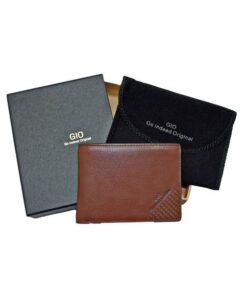 GIO-101 Full Grain Genuine Leather Bifold Card Holder Gift Wallet with Box - Brown