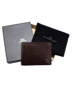 GIO-107 Full Grain Genuine Leather Bifold Card Holder Gift Wallet with Box - Coffee