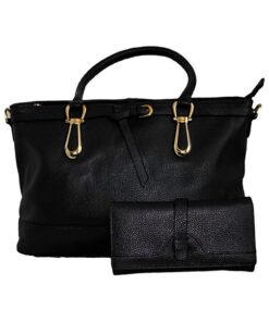 GIO-5001+GIO-1023 Full Grain Genuine Leather Shoulder Bag with Purse - Black