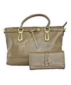GIO-5001+GIO-1023 Full Grain Genuine Leather Shoulder Bag with Purse - Stone