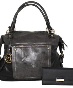 GIO Stylish Faux Leather Shoulder Bag with Purse - Black