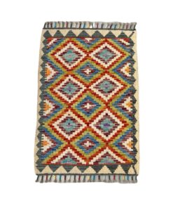 Glam & Decor Colourful Blue Chobi Kilim Small Rug - 90 x 60 cm