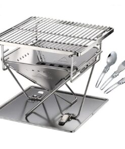 Glamping - Mini Portable Stainless Adjustable Braai Grill + Utensil Set