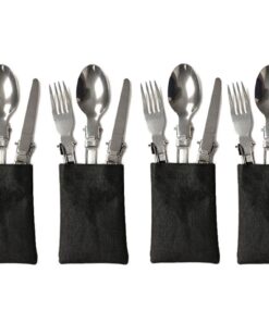 Glamping - Stainless Steel 3 Piece Folding Cutlery Utensil Set x 4 Combo
