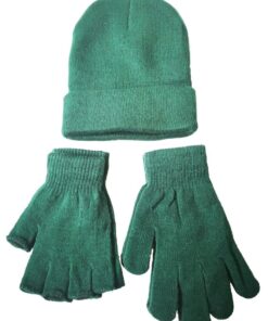 Gloves, Fingerless Gloves and Beanie Green Set