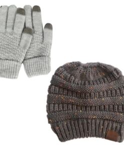 Gloves TouchScreen & Ponytail Beanie Grey