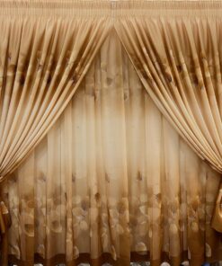 Gold, Brown Light-Filtering Leaf Living Room Taped Curtains W 600 X 250 H