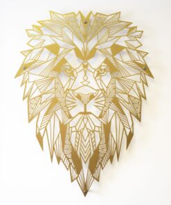 Golden Geometric Lion Majesty Wall Art Decor - 78x58cm