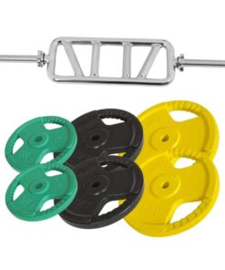 GORILLA SPORTS SA - Diagonal Triceps Bar Rubber Coated Grip Plate Set 60 kg