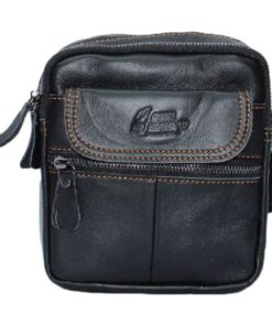 Grain Genuine Leather Shoulder Bag,Crossbody - Black