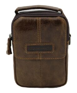 Grain Genuine Leather Unisex Shoulder Bag, ,Crossbody bag - Brown