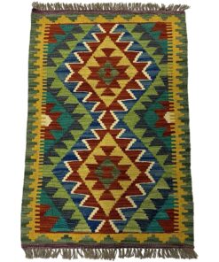 Green, Blue Small Size Handmade Kilim Rug - 90 x 60 cm