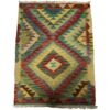 Green, Orange Beautiful Geometric Design Small Kilim Rug - 90 x 60 cm