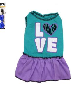 Green & Purple "Love" Pet Summer Dress with Collar - S