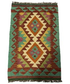 Green/Orange Beautiful Small Size Kilim Rug - 90 x 60 cm