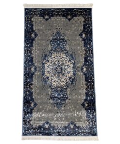 Grey, Navy Floral Bedside Rug - 150 x 80 cm