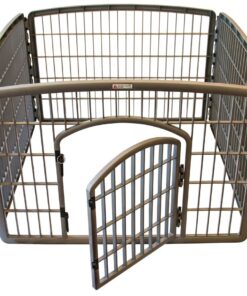 Grey Pet Playpen with Gate for Dogs (91.4 x 91.4 x 60cm)