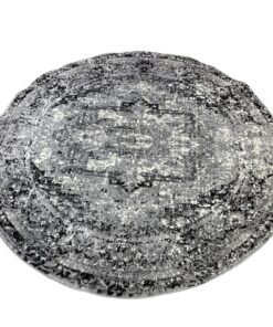 Grey Shining Floral Pattern Round Turkish Rug - 150 x 150 cm
