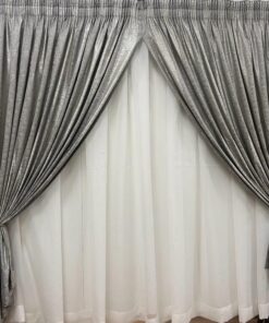 Grey/Silver Light-Filtering Striped Living Room Taped - W 600cm x H 230cm